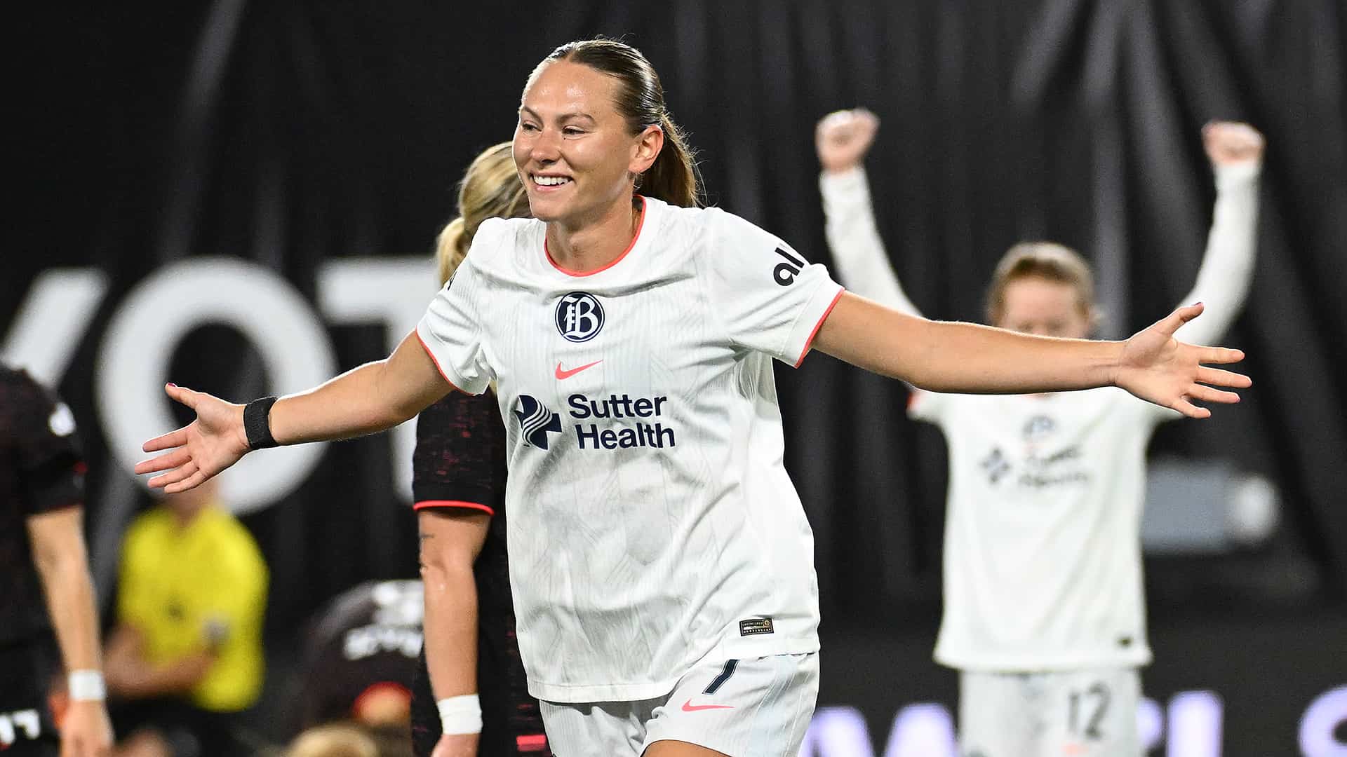 Taylor Huff celebrates a goal scored at Portland on October 4, 2025.