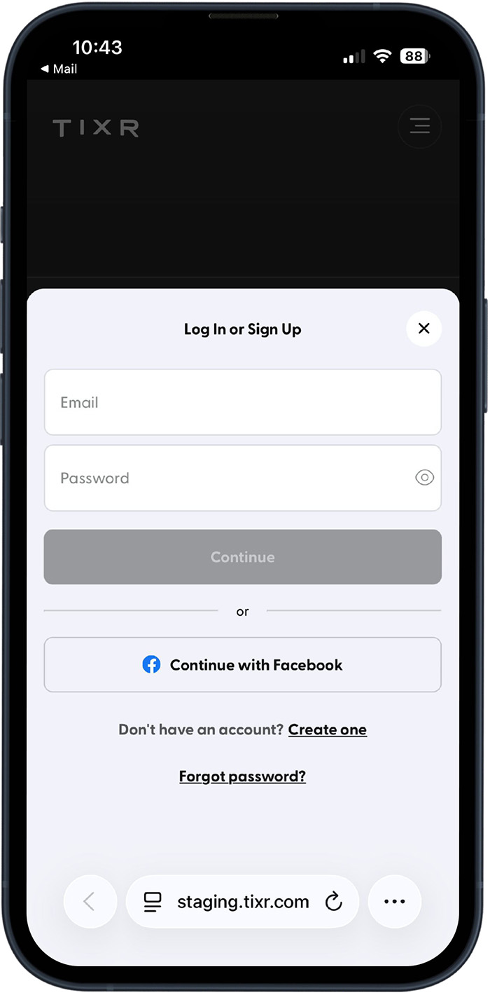 Log in to, or create, your Tixr account.